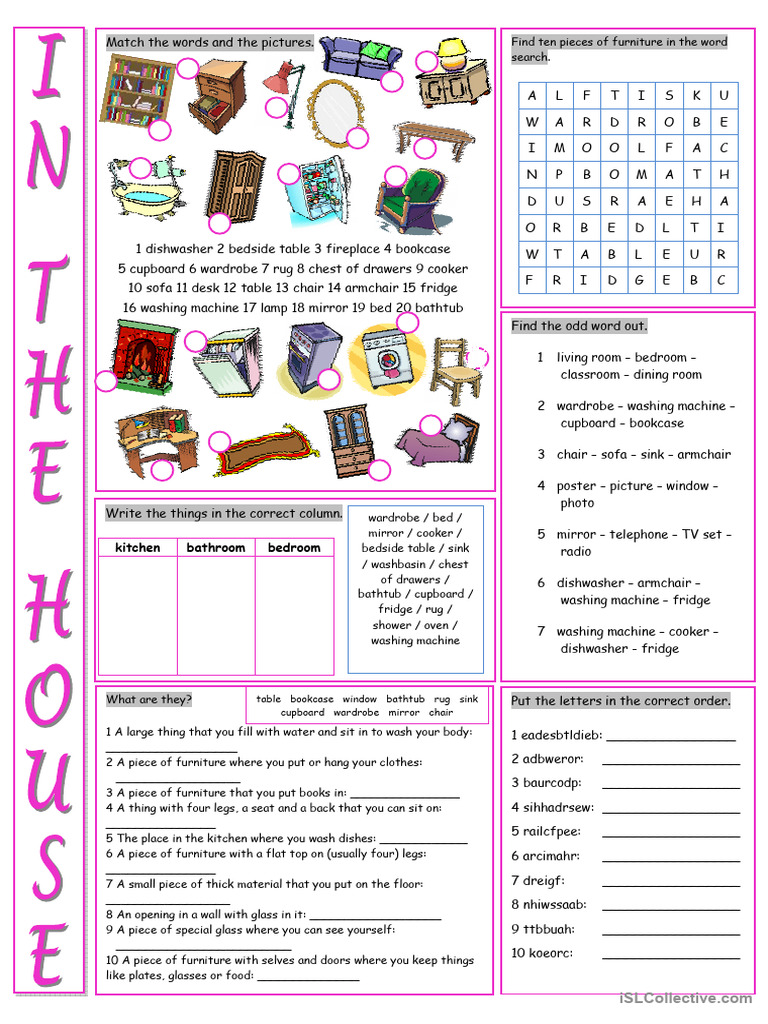 In The House Vocabulary Exercises PDF Chair Furniture