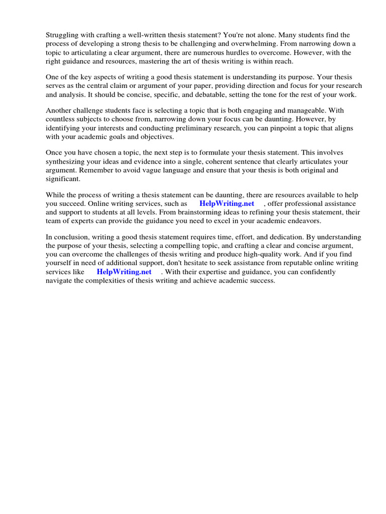 How To Teach Writing A Good Thesis Statement | Download Free PDF