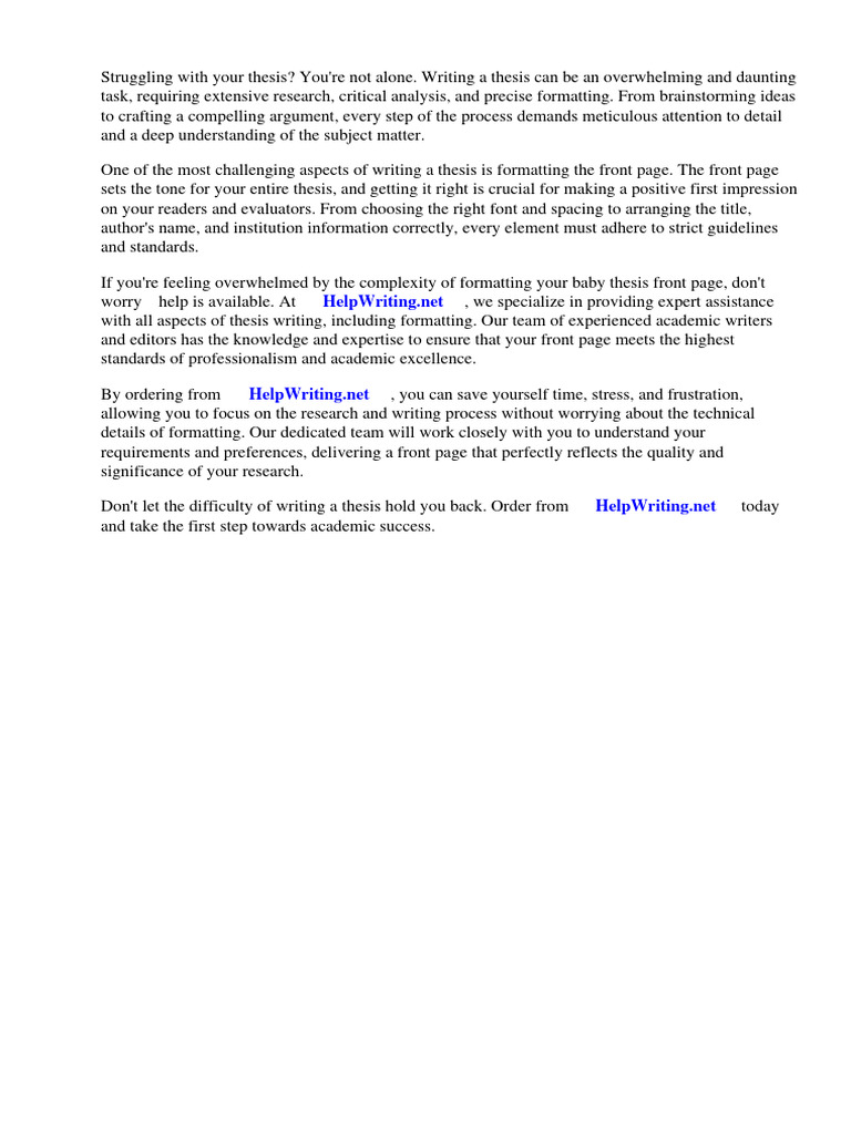 Baby Thesis Front Page Format | PDF | Thesis | Essays