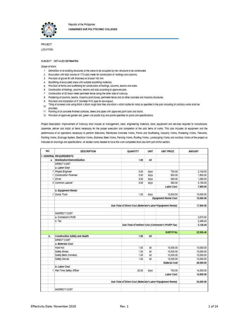 Detailed Construction Estimate Template | PDF | Concrete | Pipe (Fluid ...