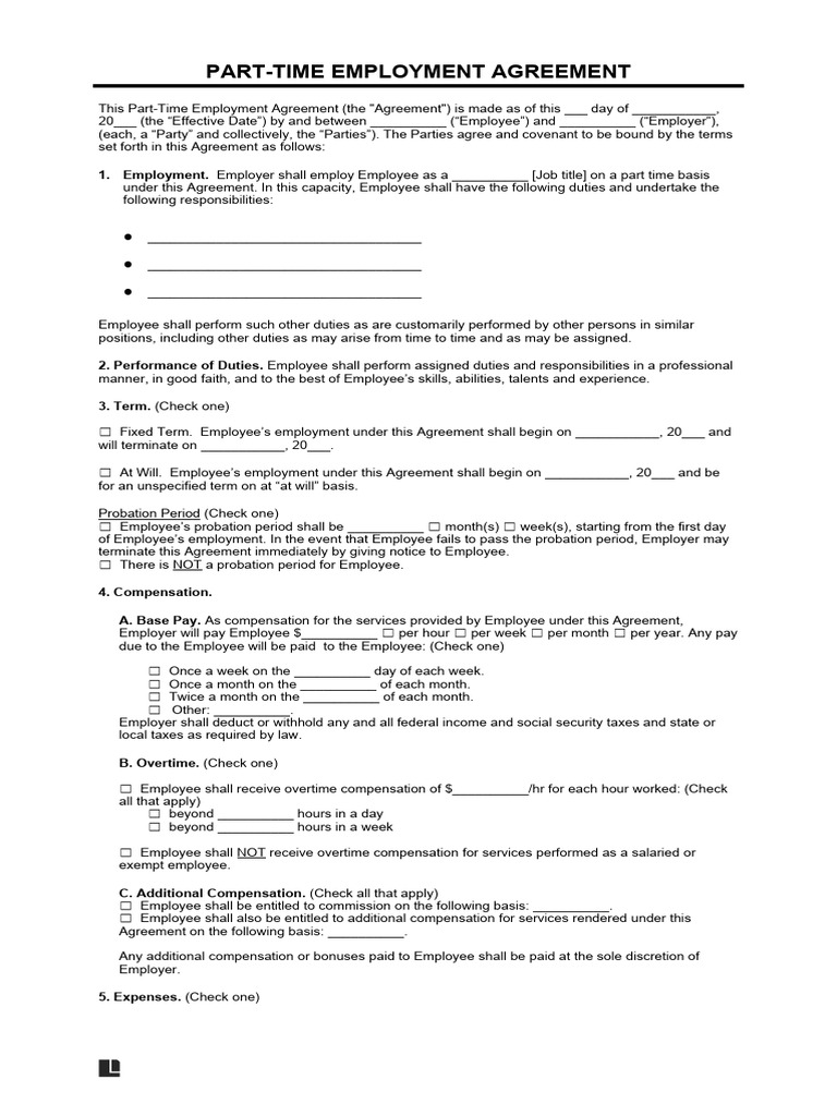 Part-Time Employment Agreement Template | PDF | Employment | Trade Secret