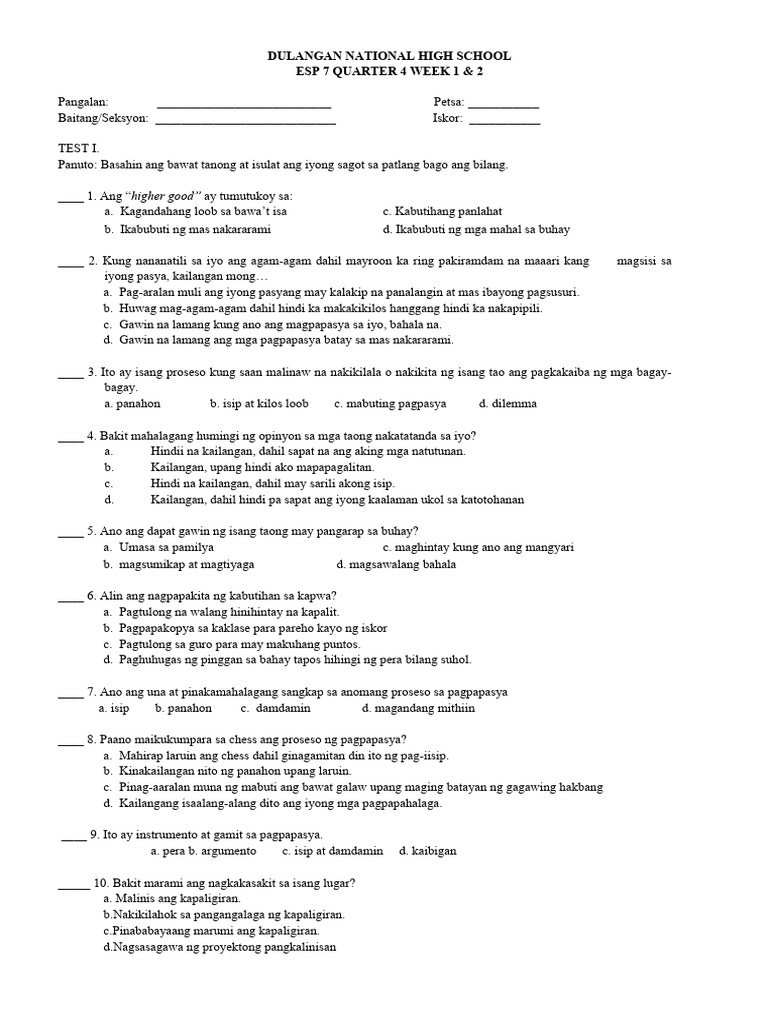 Esp 7 Q4 Assessment Week 1 2 Pdf