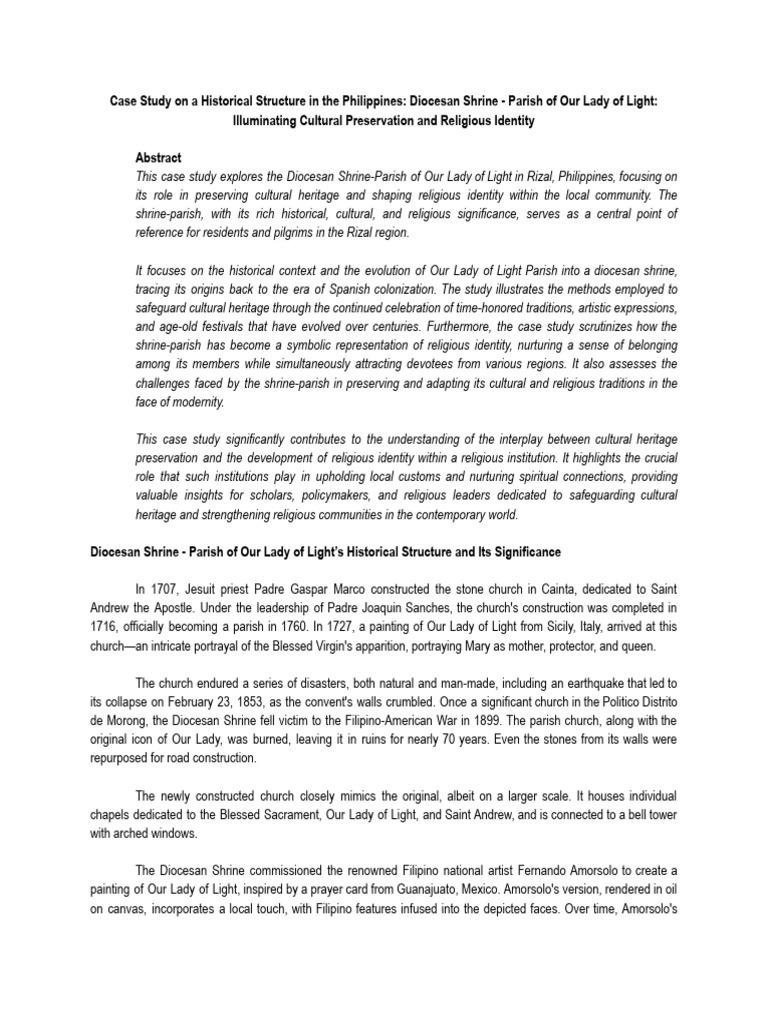 Case study parish of our lady of light pineda mary kate m ar 492c