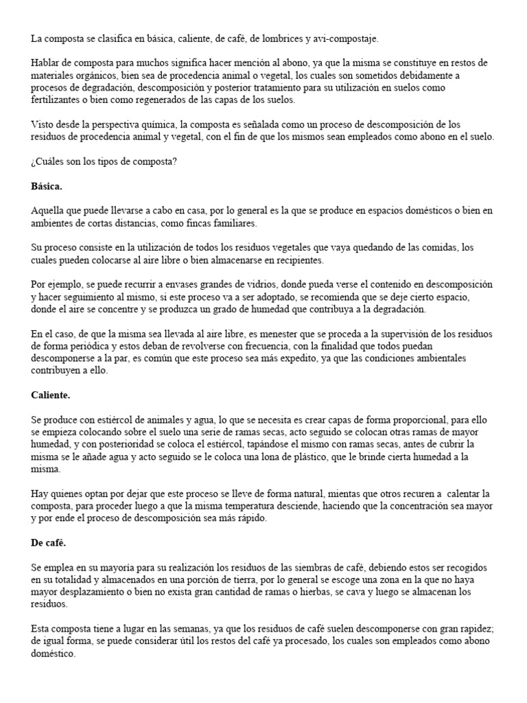 Tipos de Composta: Guía Completa | PDF | Compost | Fertilizante
