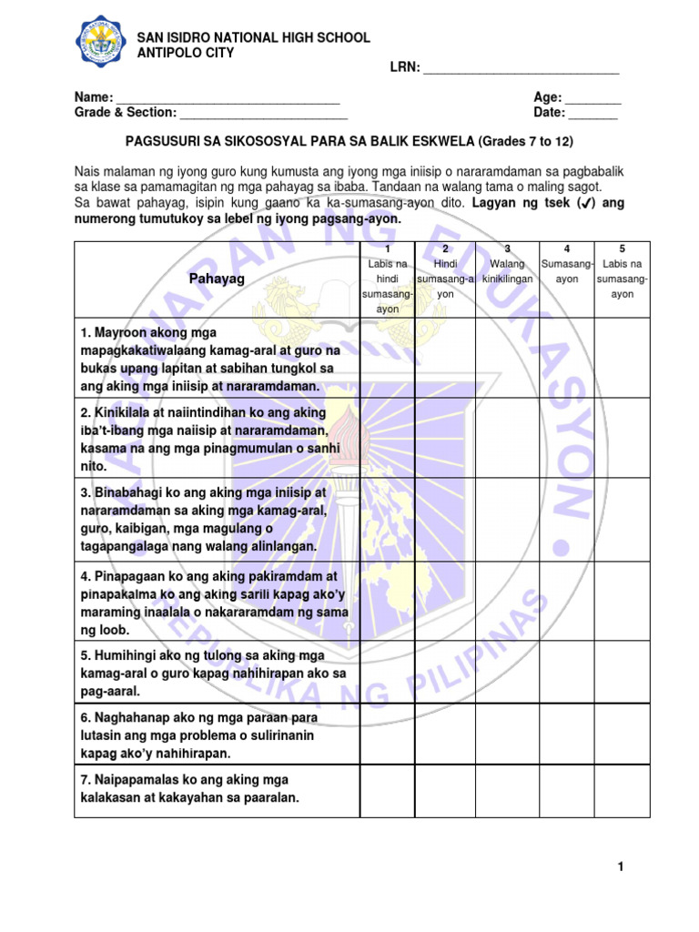 Psychosocial Evaluation Form PDF