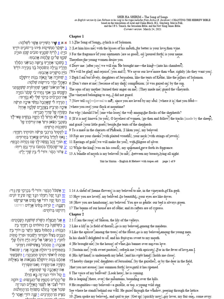 Shir Hashirim - English Transtropilation (Len Fellman 2021) | PDF