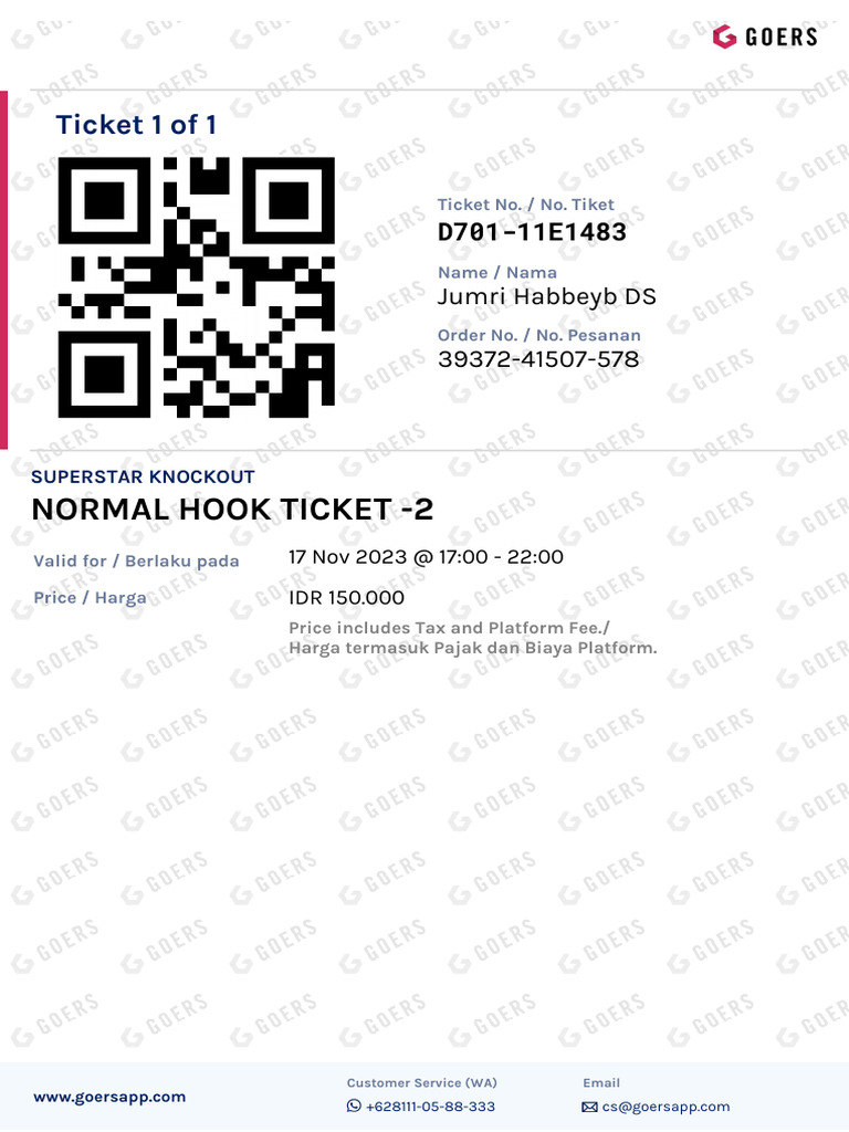 (Event Ticket) Normal Hook Ticket - 2 - Superstar Knockout - 1 39372 ...