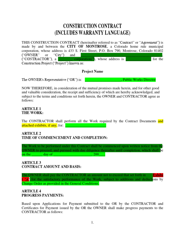 Blank Construction Contract Form w General Conditions03-19-10 - w ...
