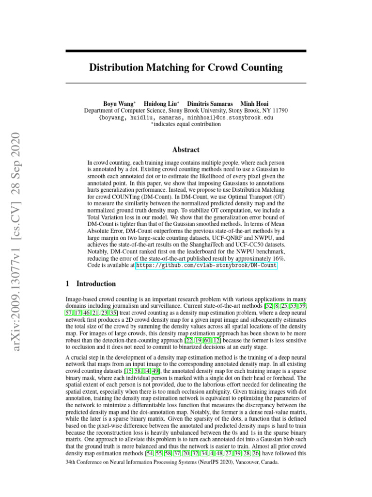 Distribution Matching For Crowd Counting Camera
