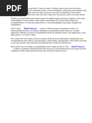 Recommendation Letter Thesis Supervisor Sample