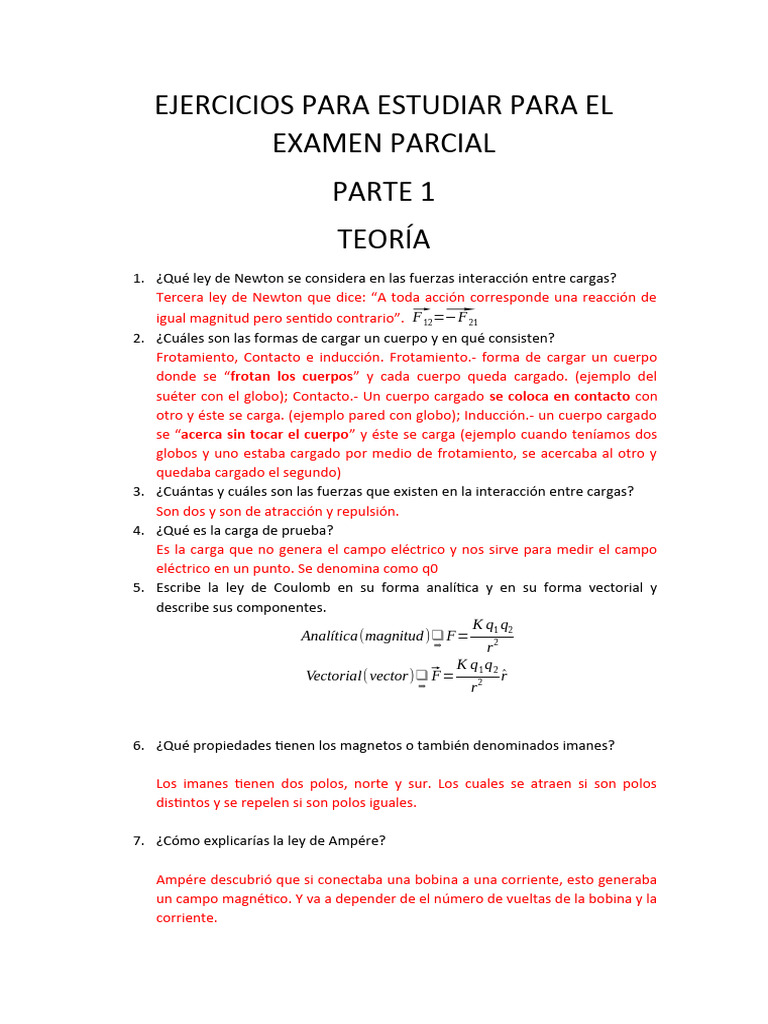 Ejercicios para el Examen Parcial | PDF | Imán | Electricidad