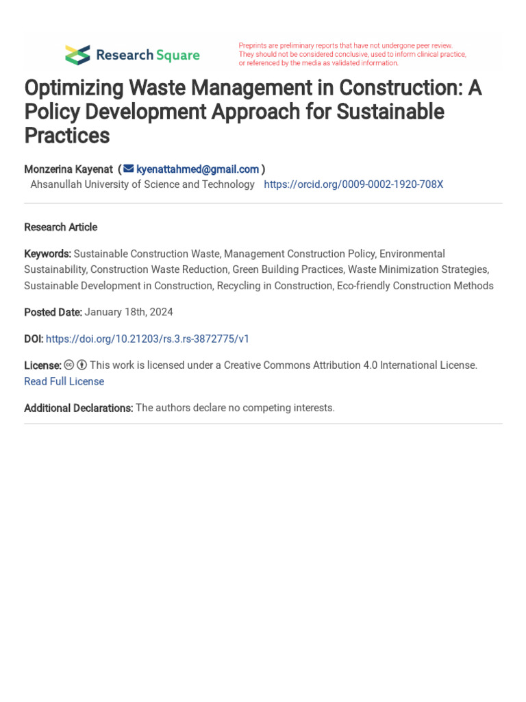 Sustainable Waste Management in Construction | PDF | Waste Management ...