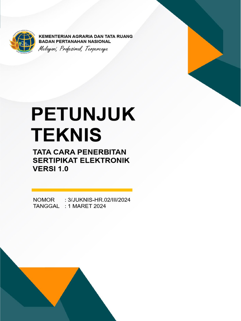 Petunjuk teknis nomor 3 tahun 2024 penerbitan sertipikat elektronik pdf
