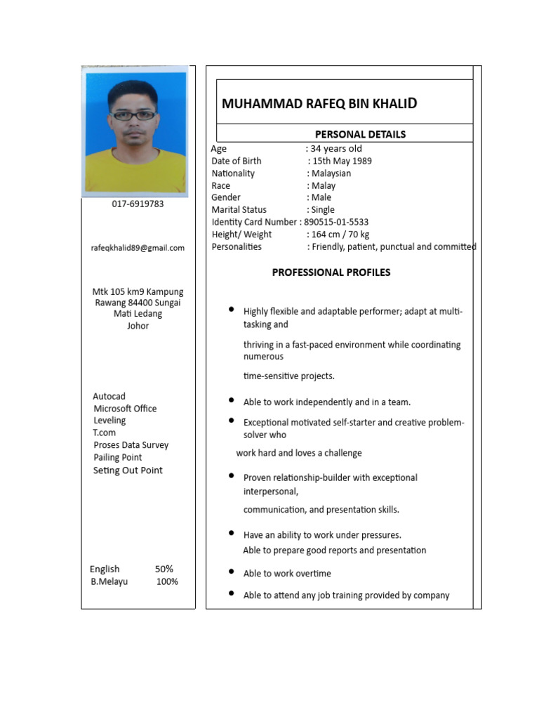 Muhammad Rafeq Bin Khali: Age: 34 Years Old | PDF | Malaysia | Student ...