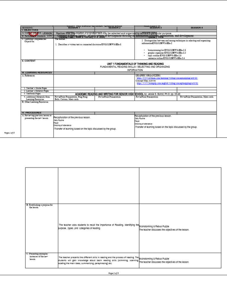 Acad Reading And Writing Week 2 Pdf Learning Teachers