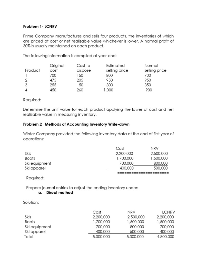 Lcnrv And Purchase Commitments Exercises Pdf Inventory Cost