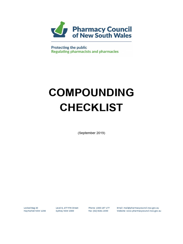 Compounding Checklist September 2019 Download Free PDF Pharmacist