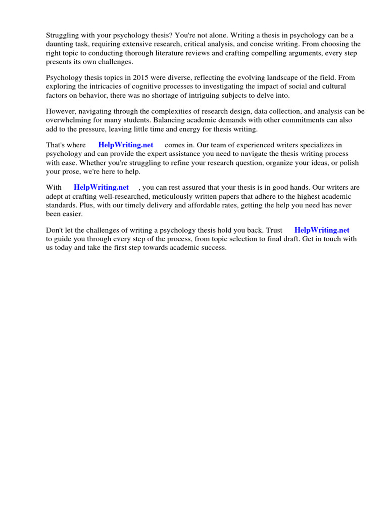 Psychology Thesis Topics 2015 Download Free PDF Psychology