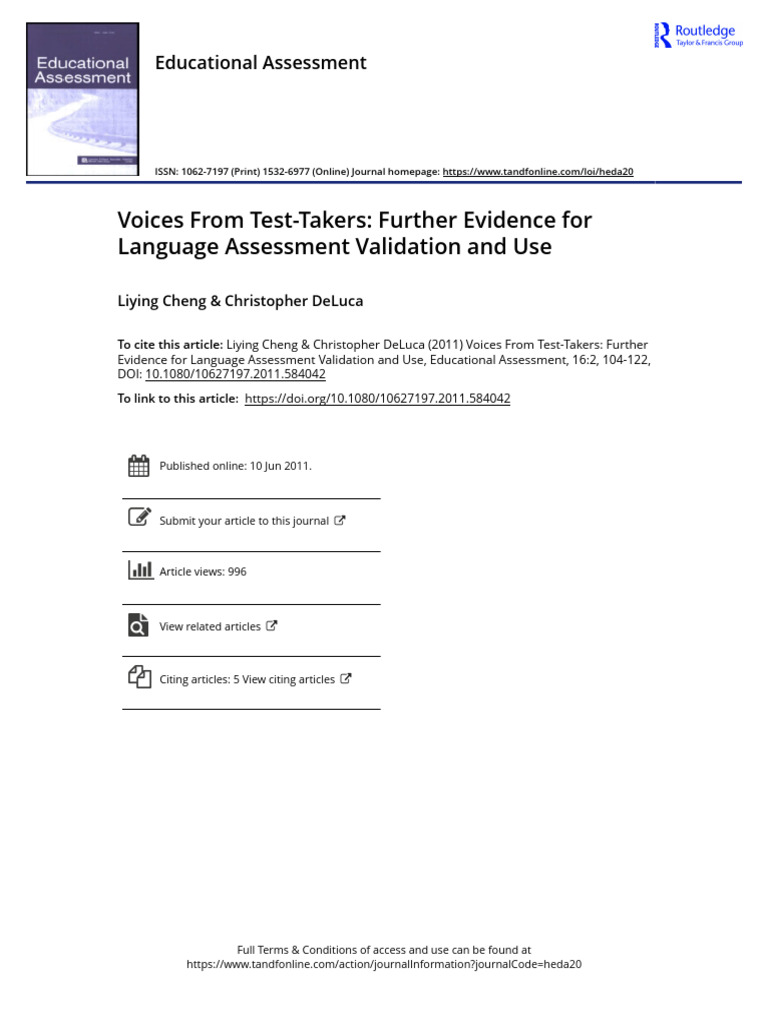 Voices From Test Takers Further Evidence For Language Assessment ...