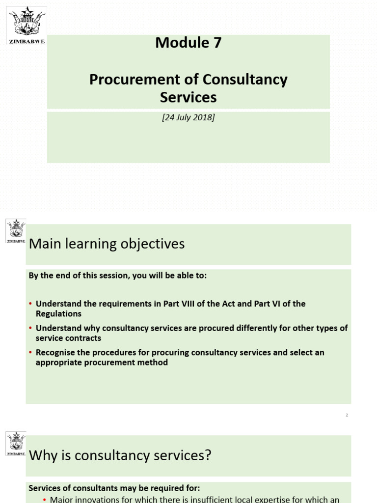 Module 7 Procurement of Consultancy Services - ZIPAM | PDF | Consultant ...