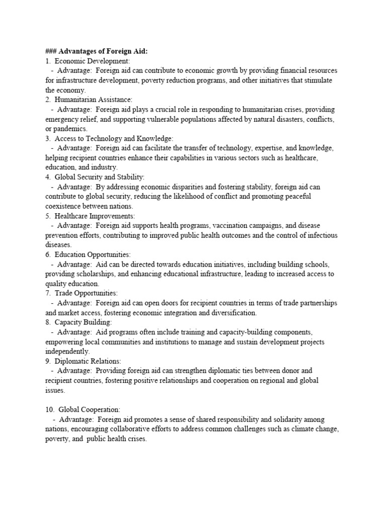Advantages and Disadvantages of Foreign Aid | PDF | Aids | Humanitarian Aid