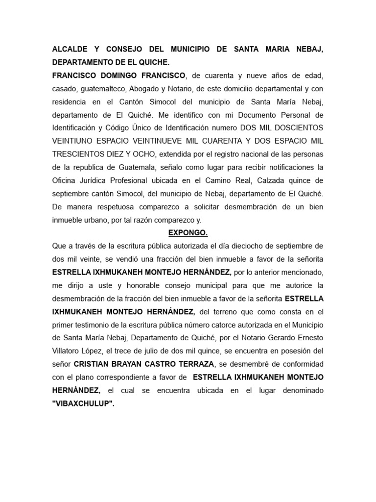 Solicitud de Desmembracion | PDF