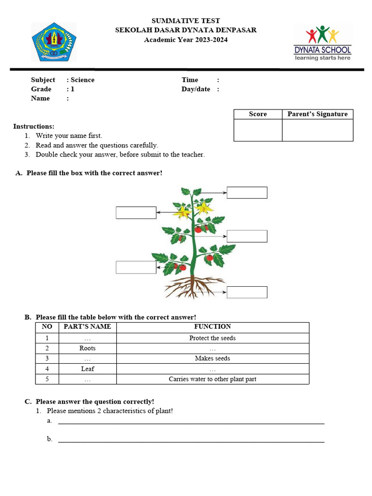 Grade 1-Science Summative Test | PDF