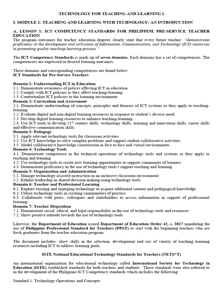 Technology in Teacher Education Standards | PDF | Educational ...