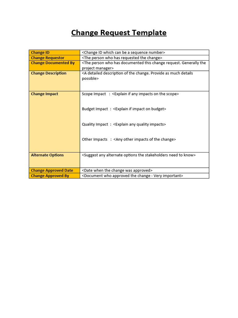 Change Request Template Overview | PDF