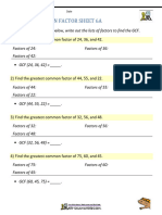 Greatest Common Factor Sheet 6a