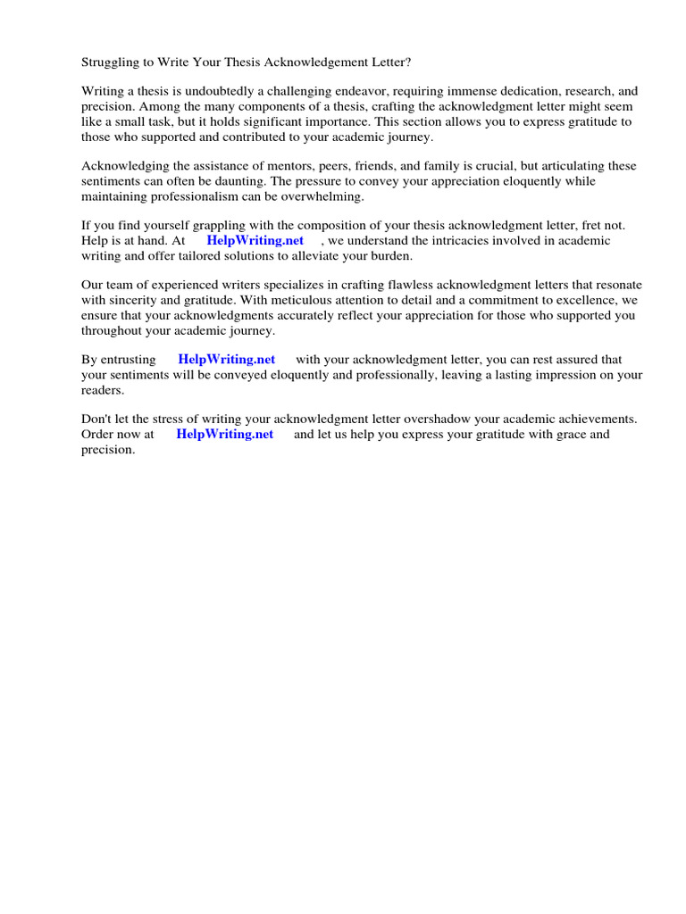 Sample of Acknowledgement Letter in Thesis | PDF | Thesis | Gratitude