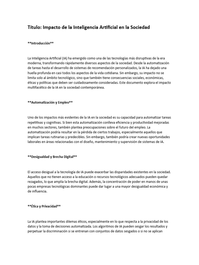 Impacto de la IA en la Sociedad Actual | PDF | Inteligencia artificial ...