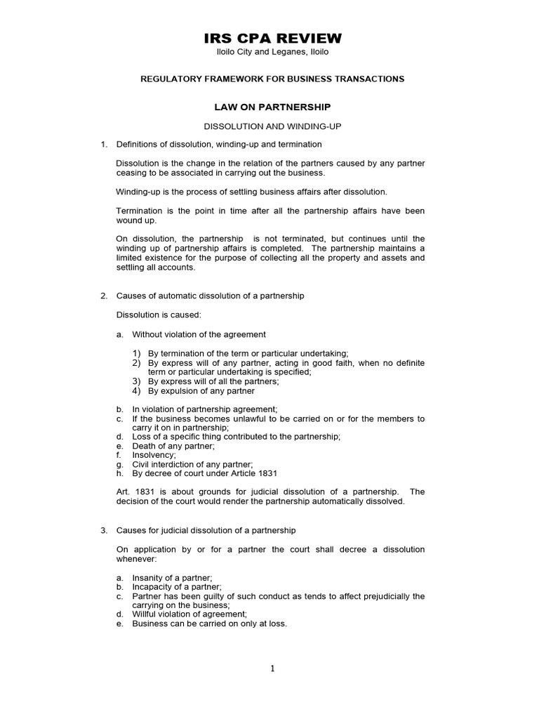 Partnership Dissolution Guide | PDF | Partnership | Liquidation