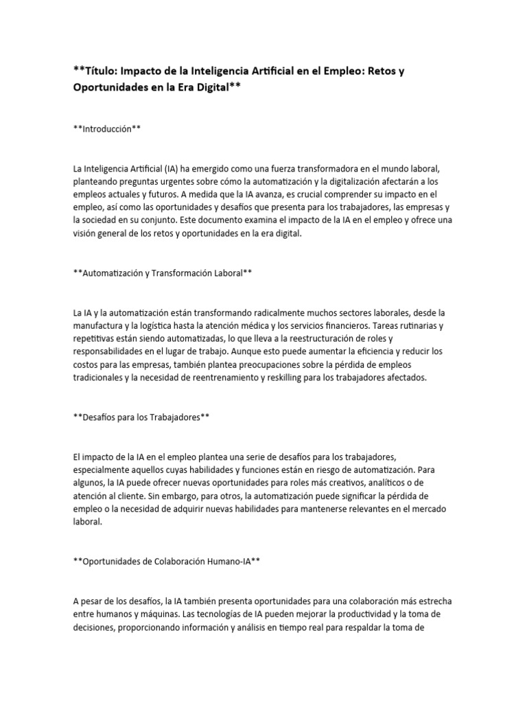 Impacto de la IA en el Empleo Futuro | PDF | Inteligencia artificial ...