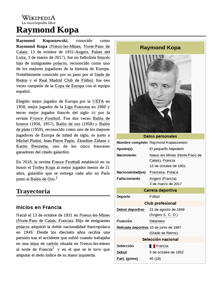 Raymond Kopa - Profil du joueur