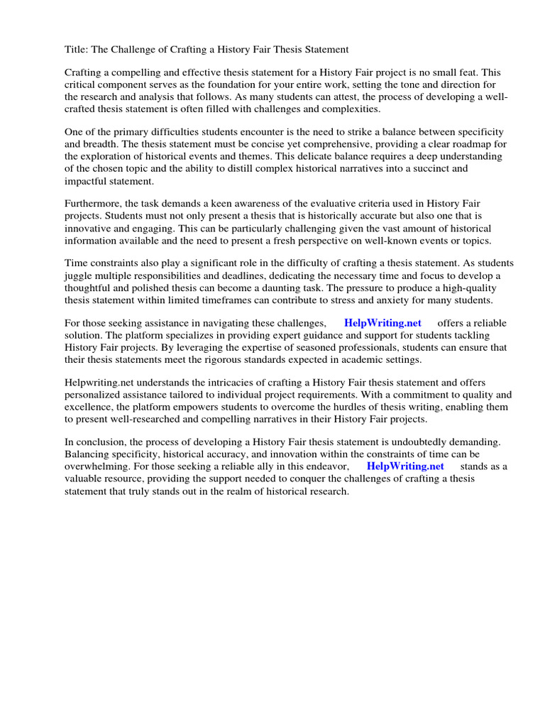 Example of History Fair Thesis Statement PDF Essays Thesis