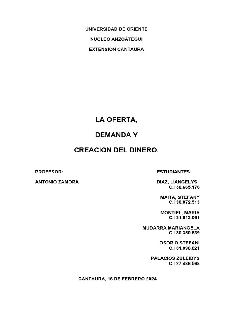 Oferta y Demanda de Dinero en Economía | PDF | Oferta de dinero | Dinero