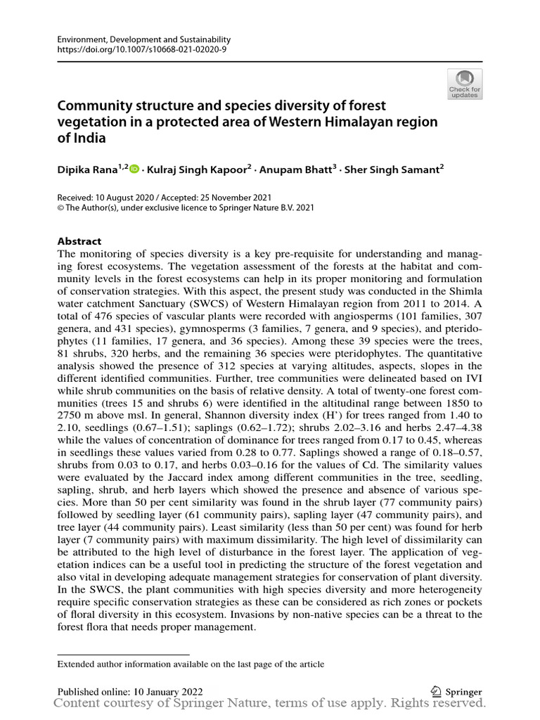 Forest Vegetation Diversity in Himalayas | PDF | Biodiversity | Forests