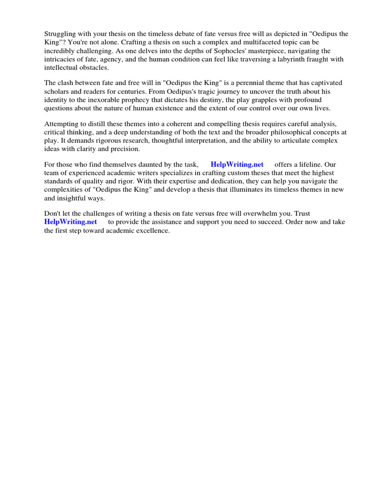 Oedipus the king fate vs free will thesis pdf sophocles