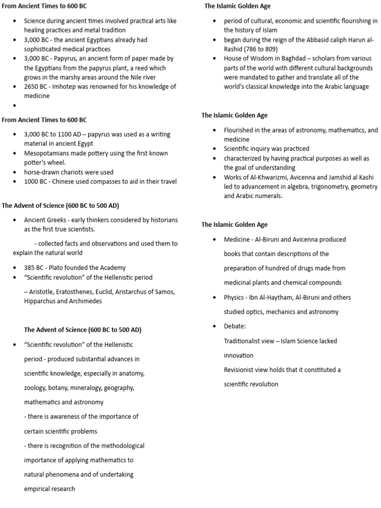 From Ancient Times To 600 Bc Pdf Science Observation