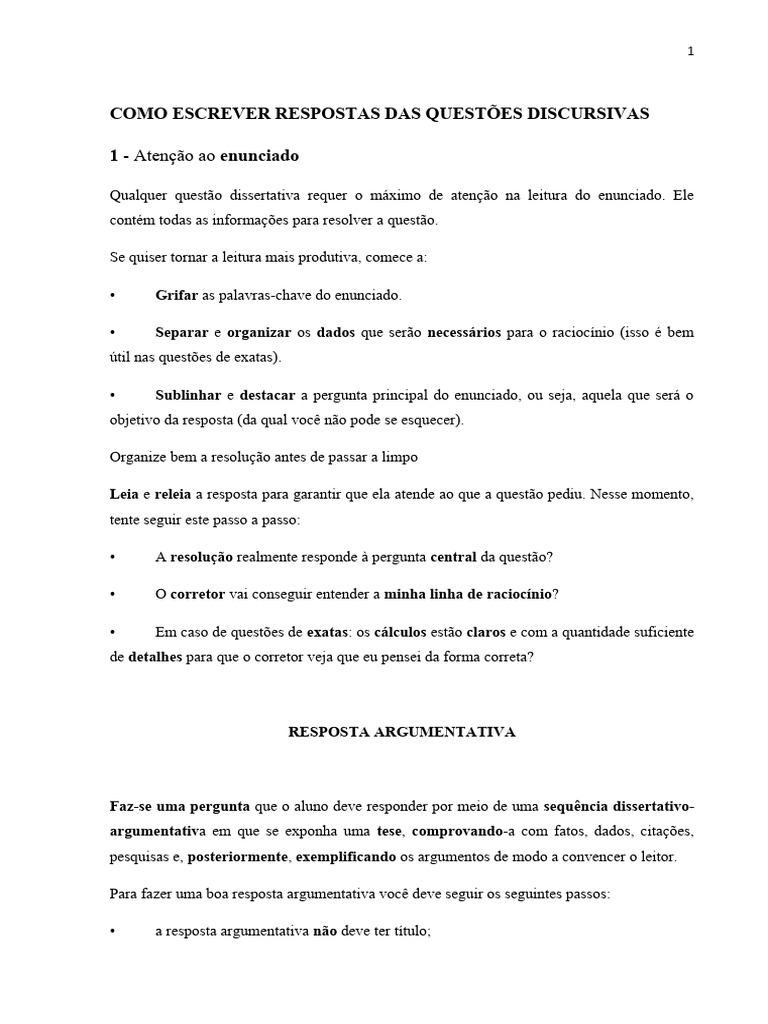 Como Escrever Respostas Das Questões Discursivas | PDF | Interpretação ...