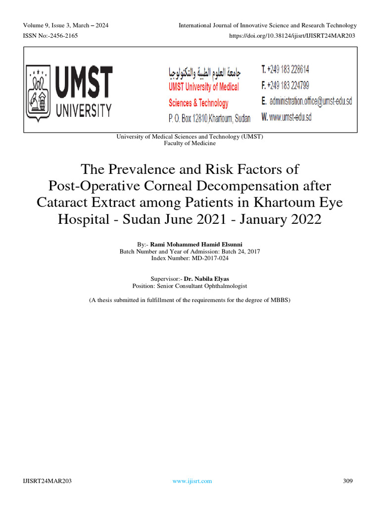 The Prevalence and Risk Factors of Post-Operative Corneal ...