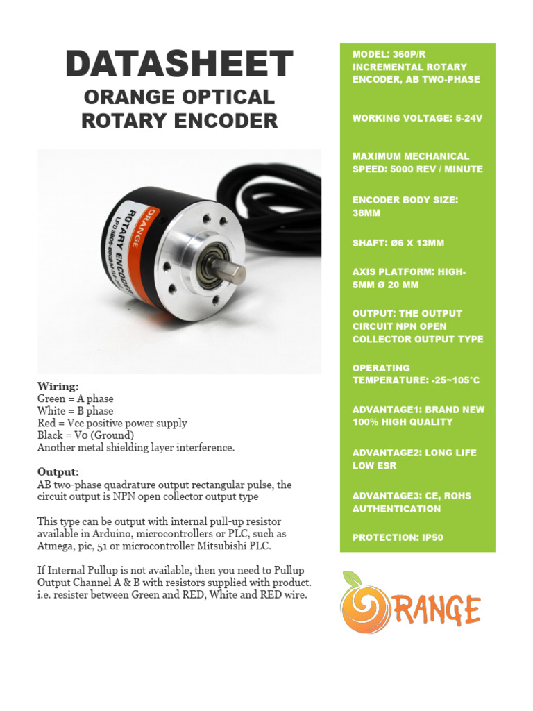 360 PPR Orange Rotary Encoder Datasheet | PDF | Electromagnetism ...