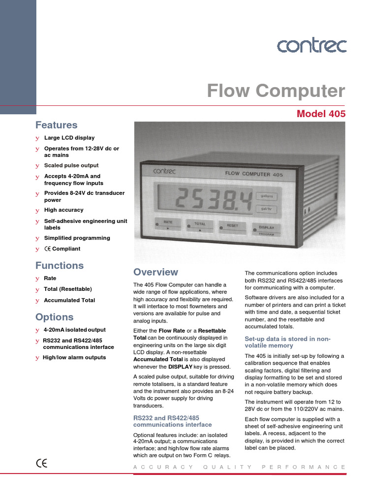 405 Datasheet | PDF | Flow Measurement | Computer Memory