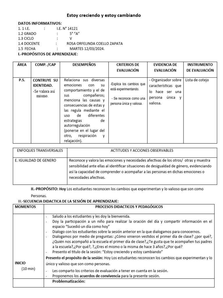 Estoy Creciendo y Estoy Cambiando | PDF | Evaluación | Aprendizaje