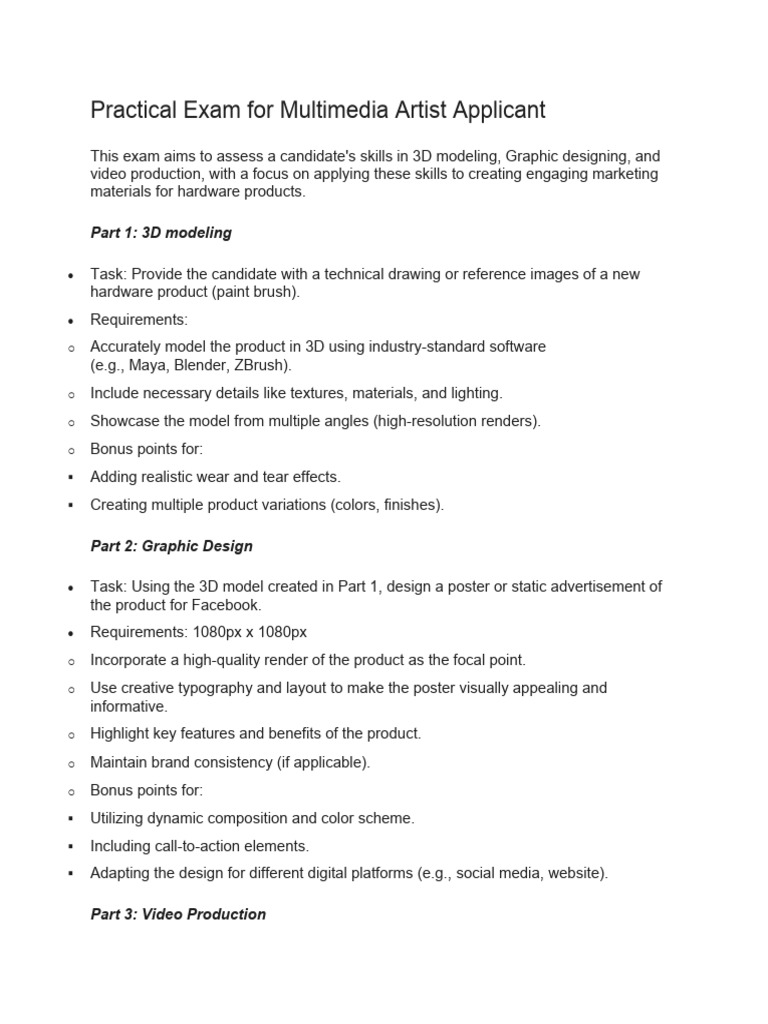 Multimedia Artist Practical Exam Guide | PDF | 3 D Computer Graphics ...