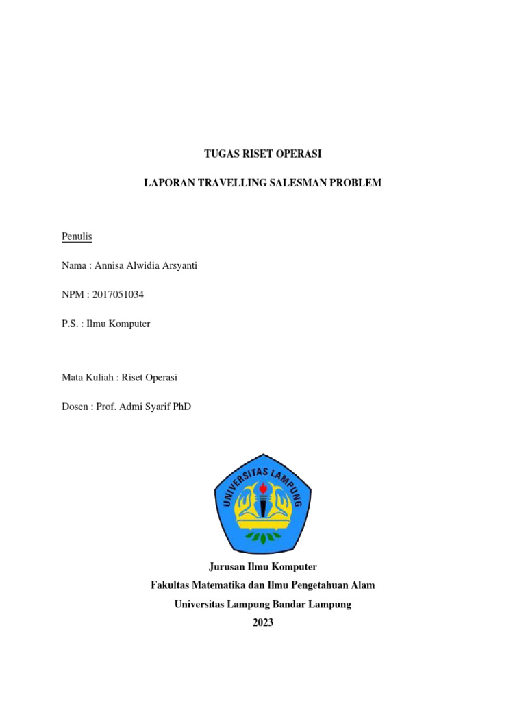 RISET OPERASI Travelling Salesman Problem | PDF | Metode & Bahan Ajar ...