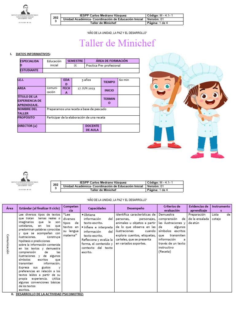 Taller de Minichef para Niños de 3 Años | PDF | Educación de la primera ...