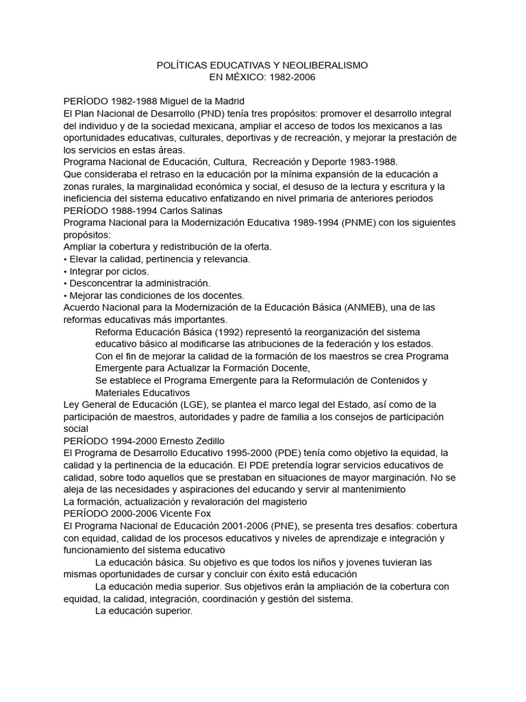 Políticas educativas en México 1982-2006 | PDF | Educación primaria ...