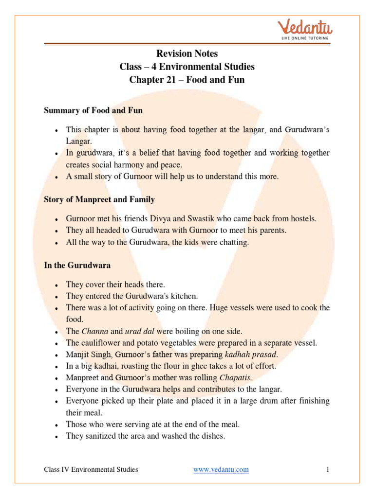 Food and Fun Class 4 Notes CBSE EVS Chapter 21 [PDF] PDF
